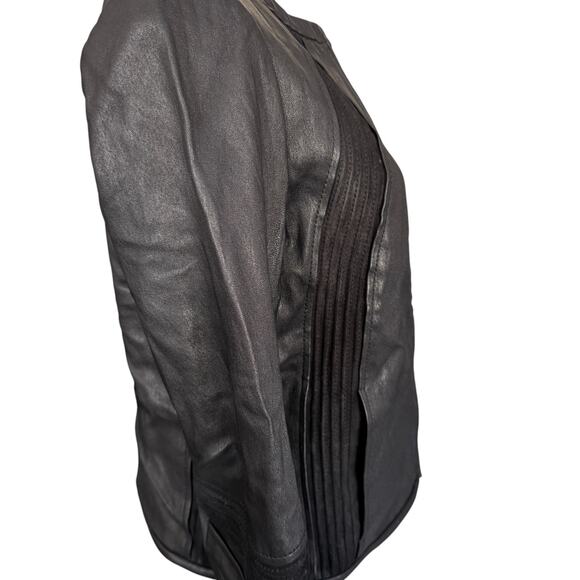 Tory Burch Leather Suede Trim Collarless Full Zip Jacket Black Size 6 - Picture 5 of 9